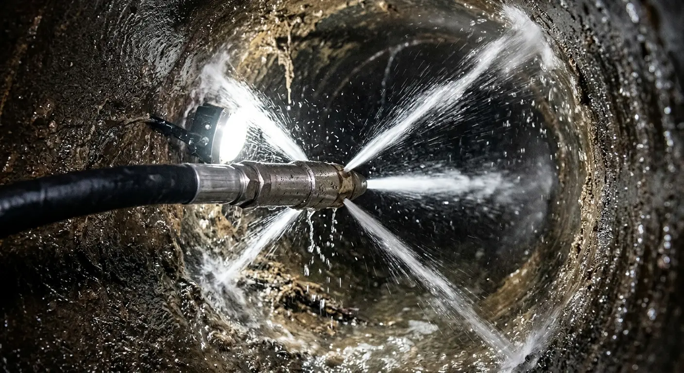 High-pressure hydro jetting nozzle cleaning sewer pipe for Sewer Line Relining in Elizabethton